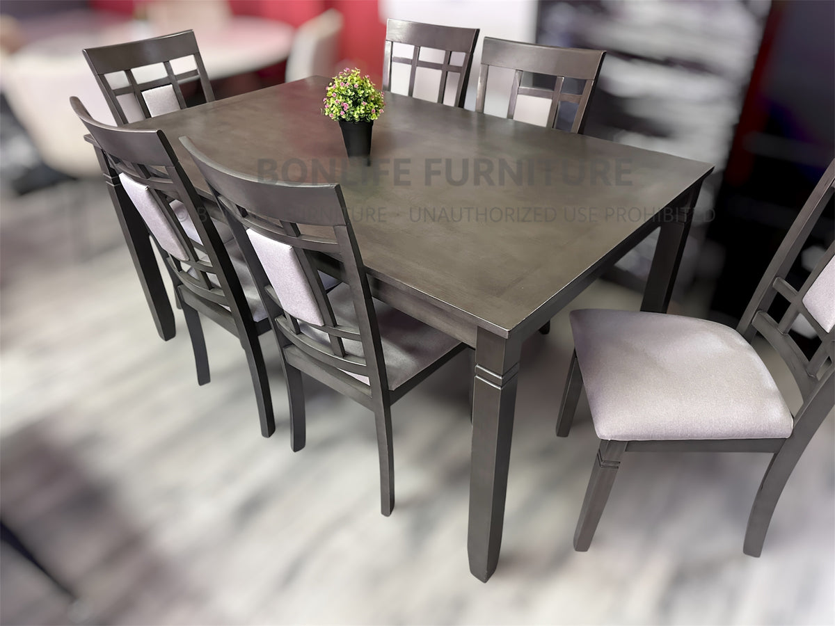 Modern Grey 7-Piece Dining Set – Solid Wood Frame with Upholstered Chairs-ARAN