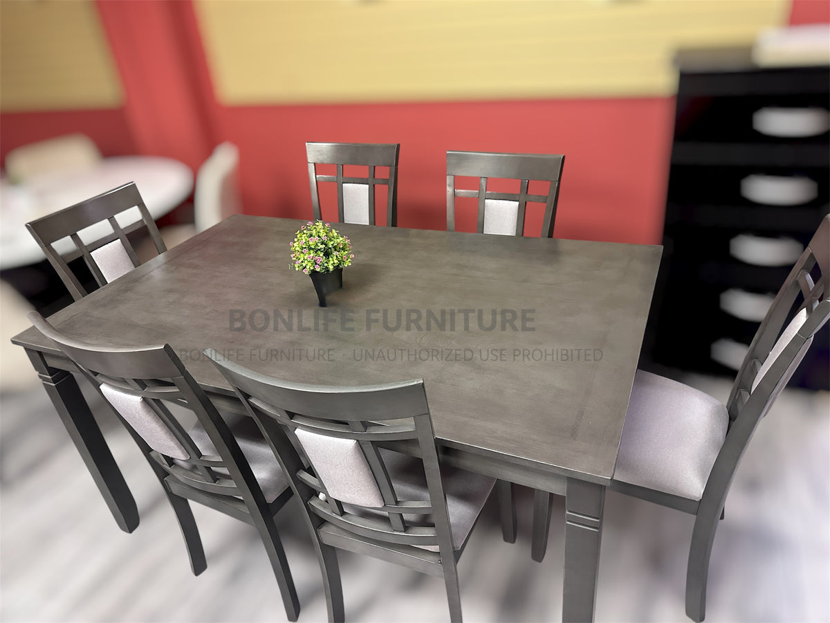 Modern Grey 7-Piece Dining Set – Solid Wood Frame with Upholstered Chairs-ARAN