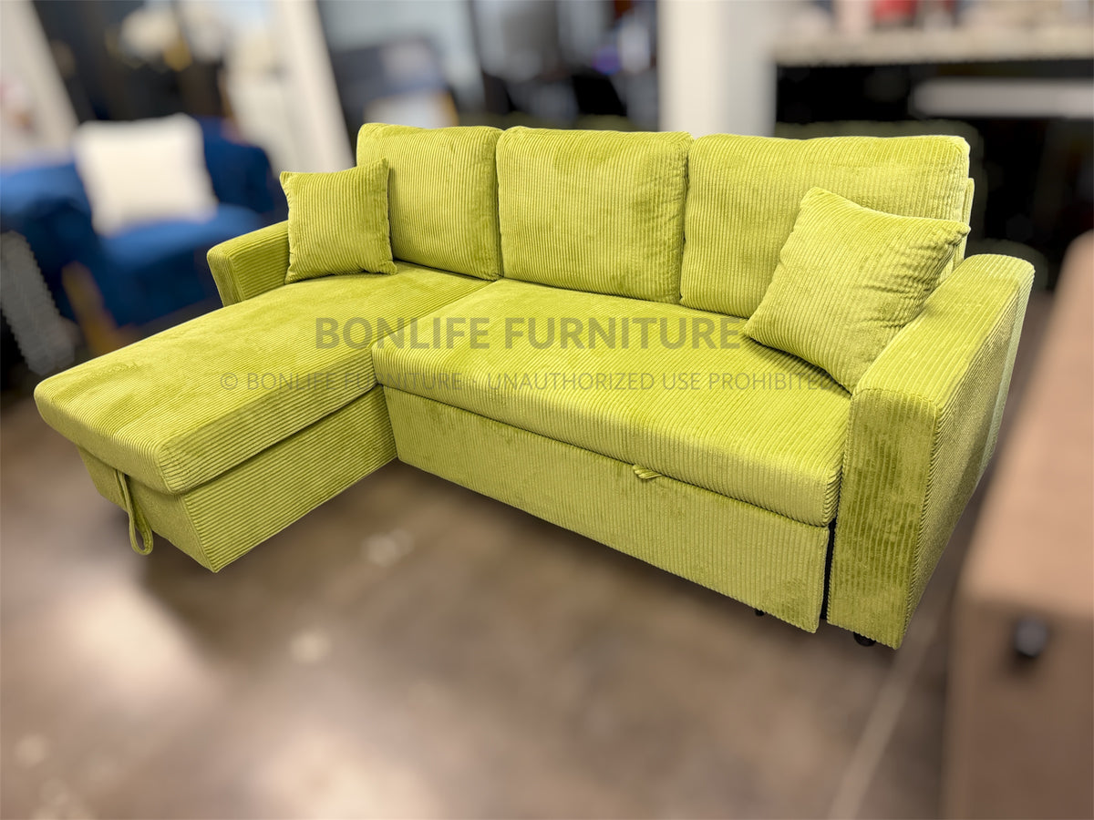 Corduroy Reversible Sectional Sofa Bed with Storage-D2508