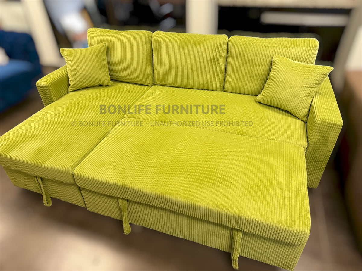 Corduroy Reversible Sectional Sofa Bed with Storage-D2508