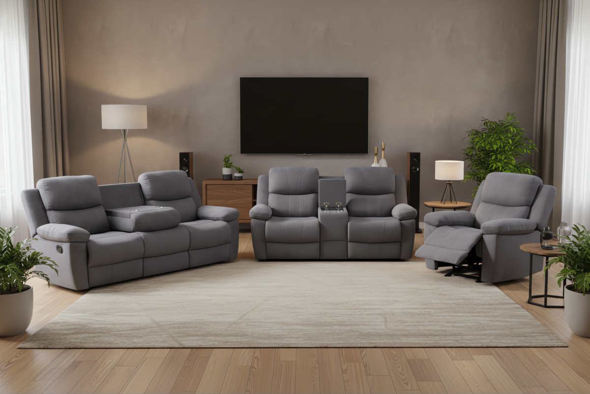 Manual Reclining Sofa, Loveseat & Chair – Fabric Upholstery-T1333
