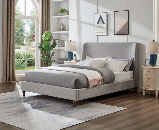 Modern Wingback Linen Platform Bed with Rounded Corners-T2196