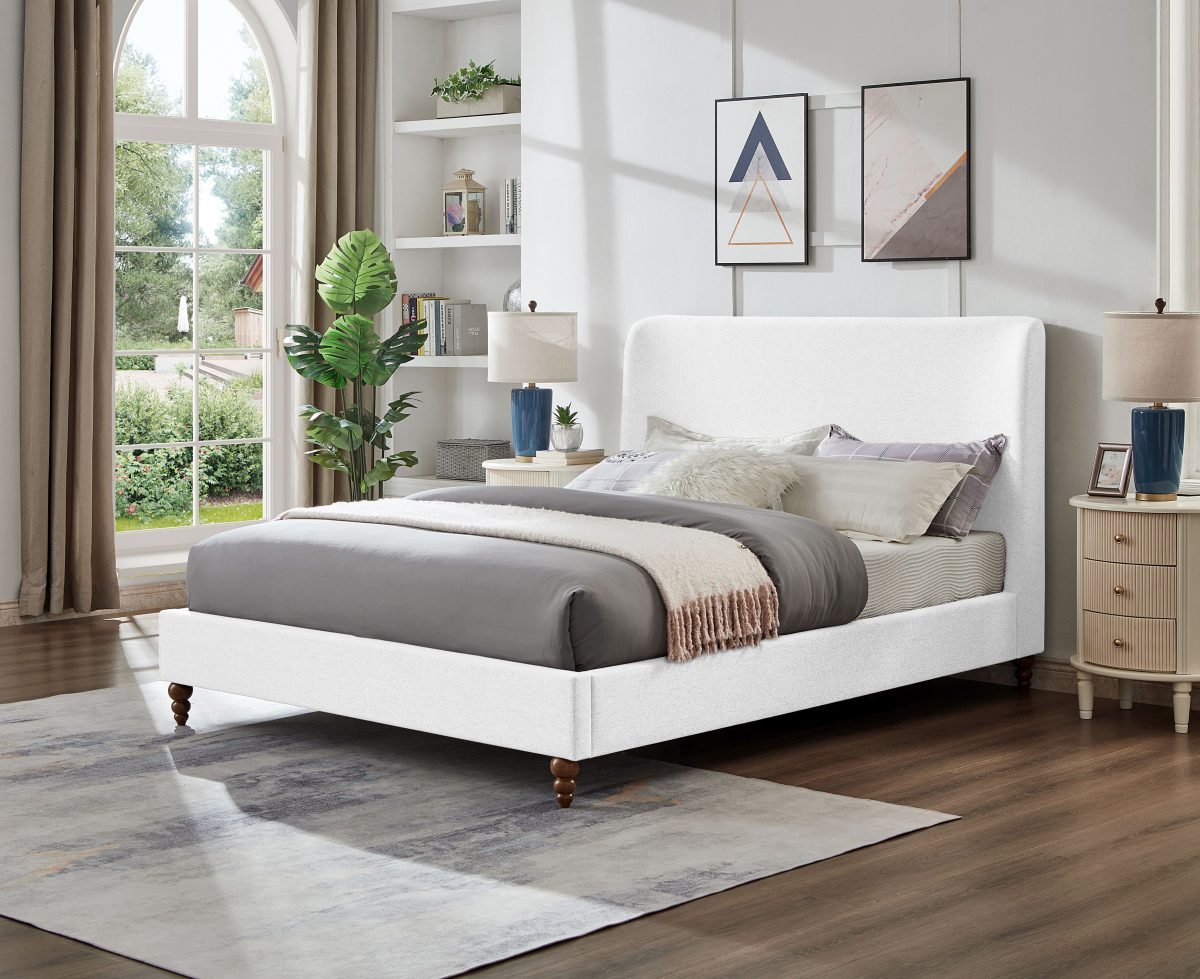 Modern Wingback Linen Platform Bed with Rounded Corners-T2196
