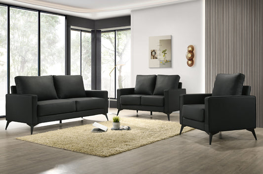 Modern Leather Sofa Set with Memory Foam & Metal Legs-T1176BK