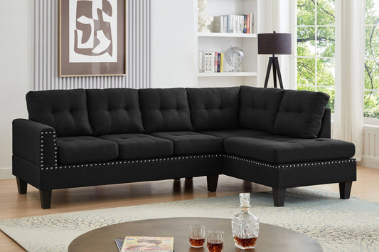 Modern Linen Right-Facing Sectional Sofa with Tufted Back & Nailhead Trim -T1234