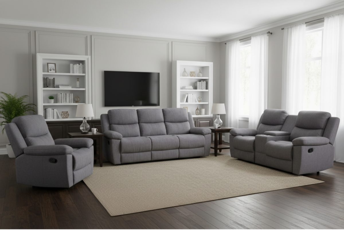 Manual Reclining Sofa, Loveseat & Chair – Fabric Upholstery-T1333