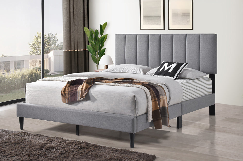 Adjustable Panel Headboard Platform Bed – Black Leatherette or Grey Linen-T2107