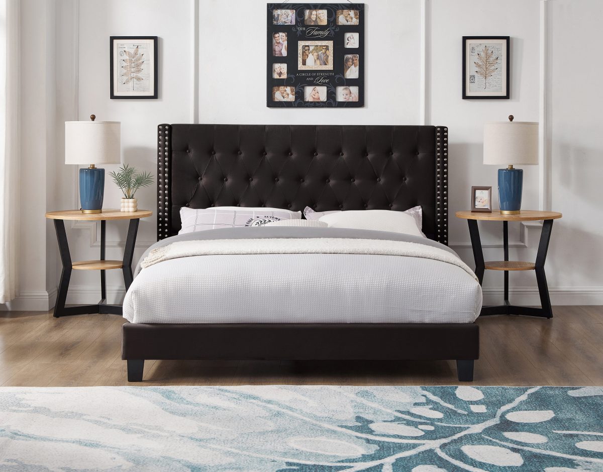 Upholstered Platform Bed with Tufted Headboard-T2109