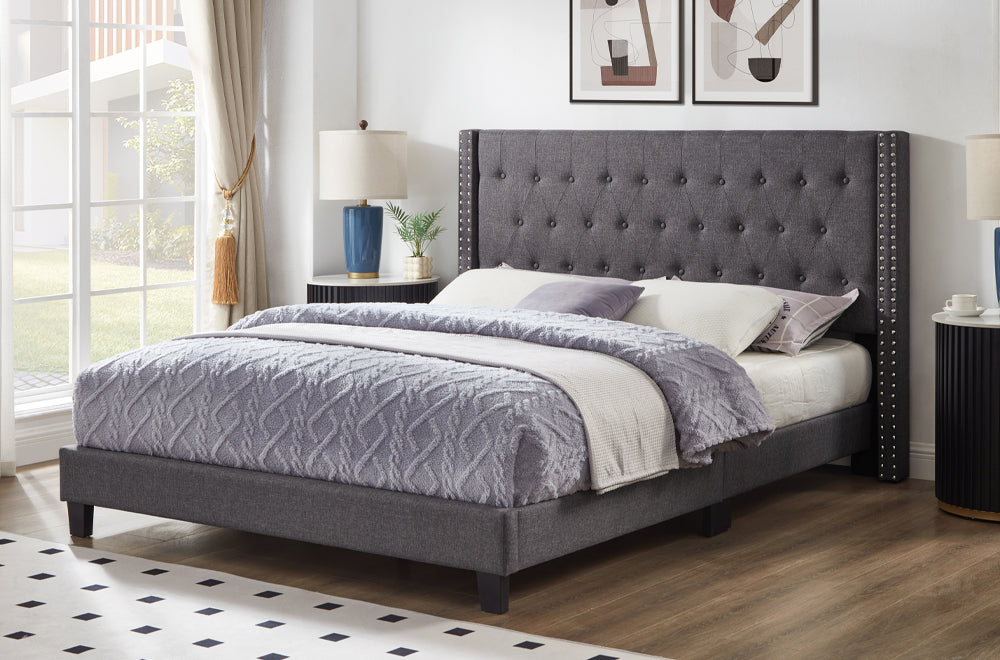 Upholstered Platform Bed with Tufted Headboard-T2109