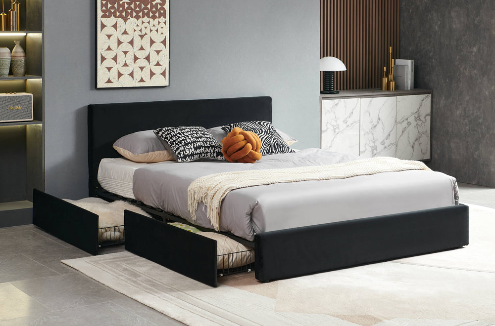 Modern Velvet Storage Platform Bed with 4 Side Drawers-T2128