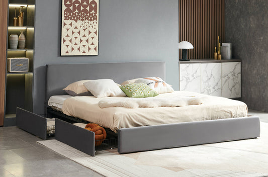 Modern Velvet Storage Platform Bed with 4 Side Drawers-T2128