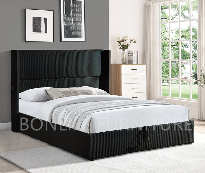Velvet Lift-Up Storage Bed with USB Charging Headboard-T2164