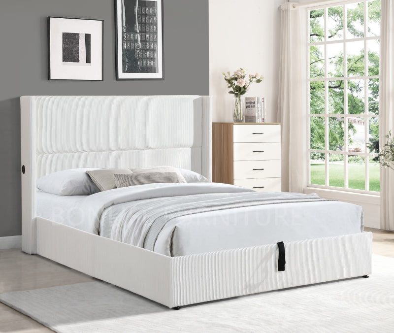 Velvet Lift-Up Storage Bed with USB Charging Headboard-T2164