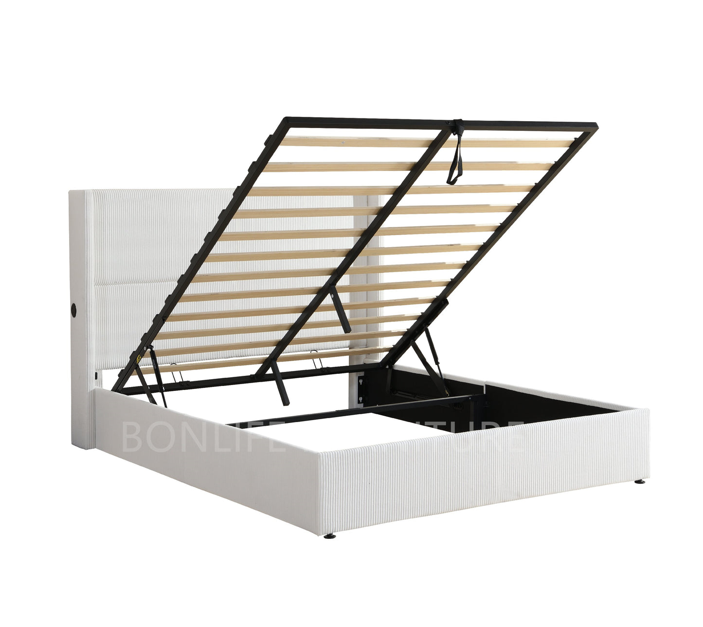 Velvet Lift-Up Storage Bed with USB Charging Headboard-T2164