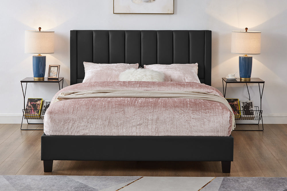 Upholstered Platform Bed with Channel Tufted Headboard-T2177