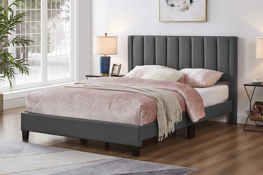 Upholstered Platform Bed with Channel Tufted Headboard-T2177