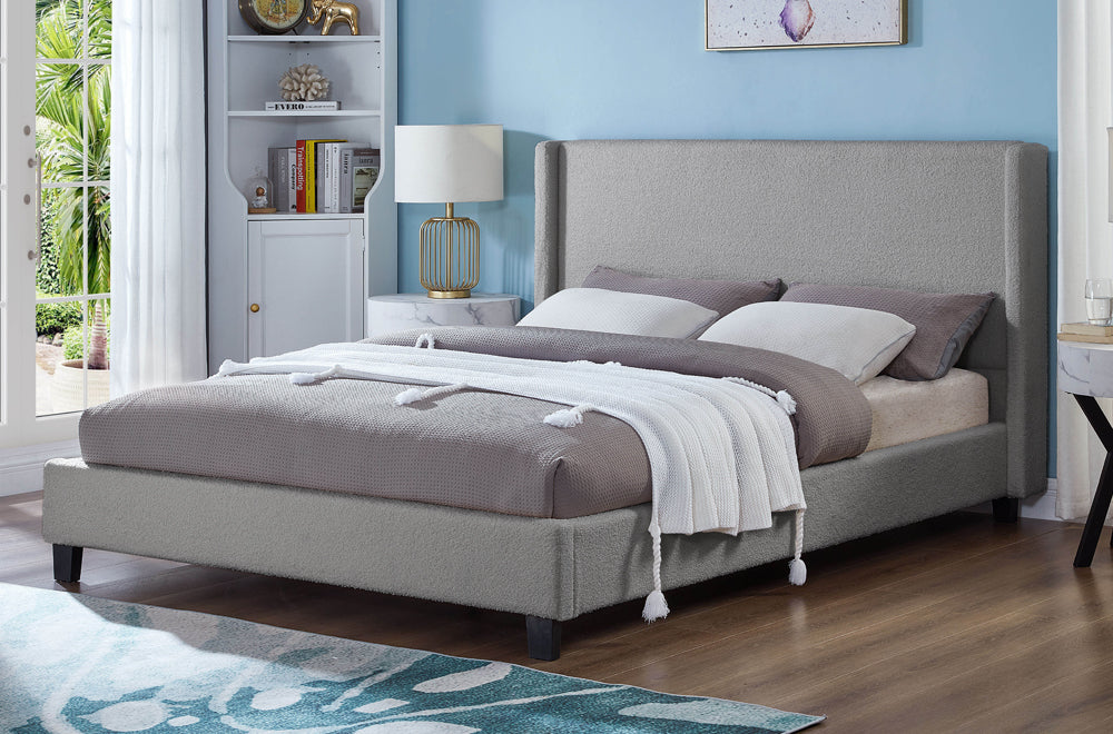 Modern Boucle Platform Bed with Wingback Headboard-T2192