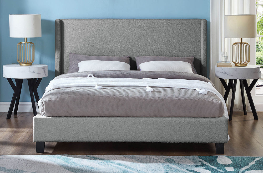 Modern Boucle Platform Bed with Wingback Headboard-T2192