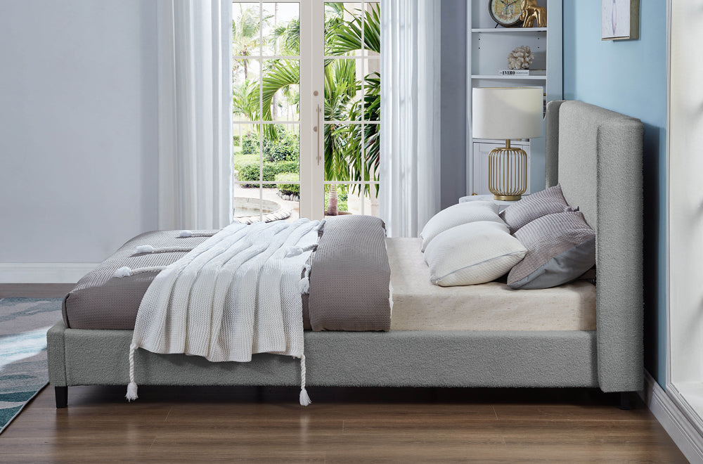 Modern Boucle Platform Bed with Wingback Headboard-T2192