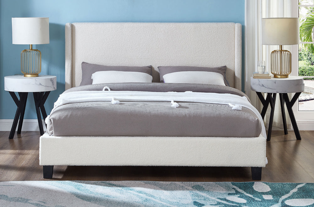 Modern Boucle Platform Bed with Wingback Headboard-T2192