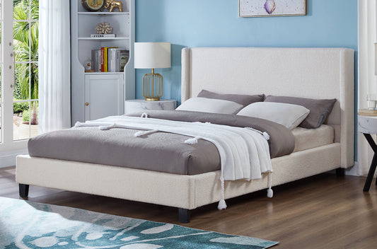 Modern Boucle Platform Bed with Wingback Headboard-T2192
