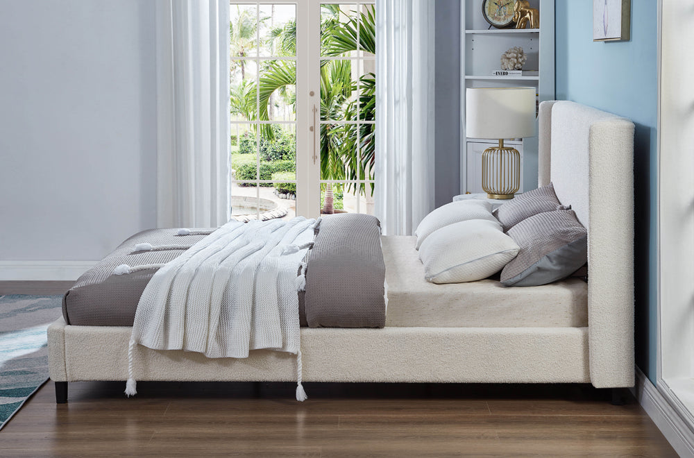 Modern Boucle Platform Bed with Wingback Headboard-T2192
