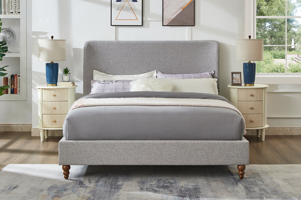 Modern Wingback Linen Platform Bed with Rounded Corners-T2196