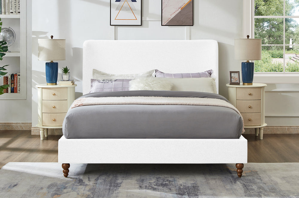 Modern Wingback Linen Platform Bed with Rounded Corners-T2196