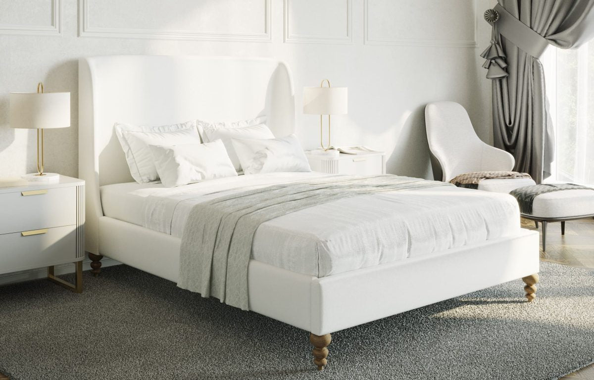 Modern Wingback Linen Platform Bed with Rounded Corners-T2196