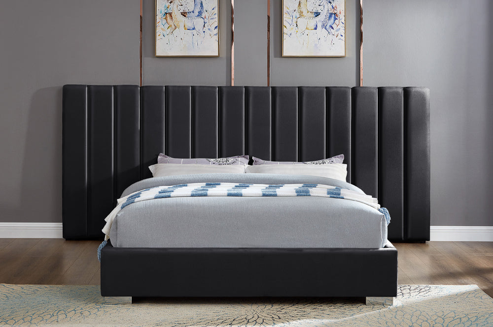 Modern Velvet Platform Bed with Extra-Wide Extended Panel Headboard-T2379
