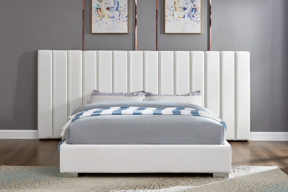 Modern Velvet Platform Bed with Extra-Wide Extended Panel Headboard-T2379