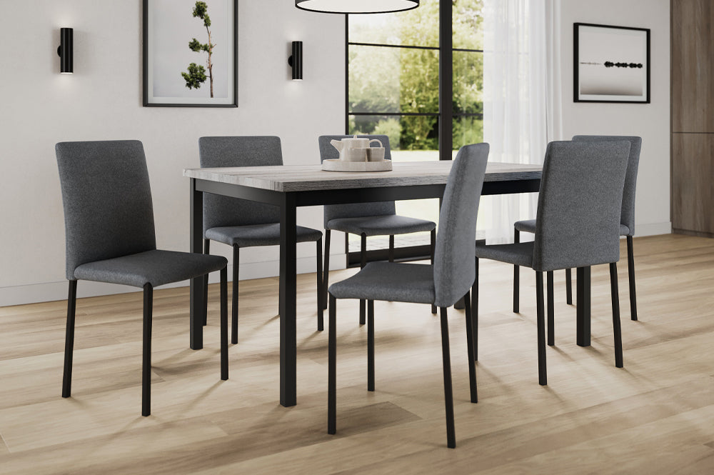 7-Piece Modern Dining Set – Table with 6 Linen Chairs-T3722(C3261)