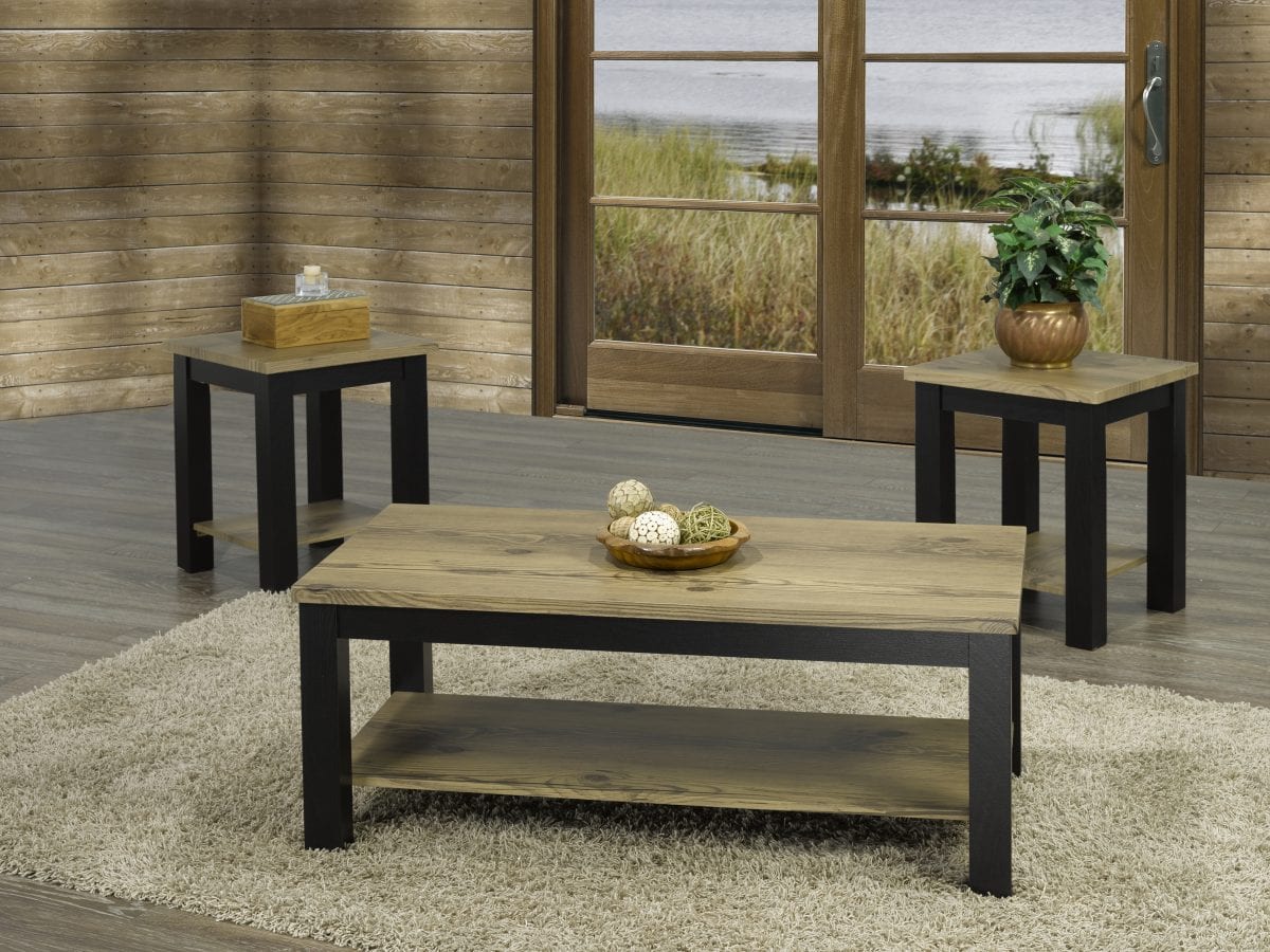 3-Piece Distressed Wood Coffee Table Set with Storage Shelf-T5065
