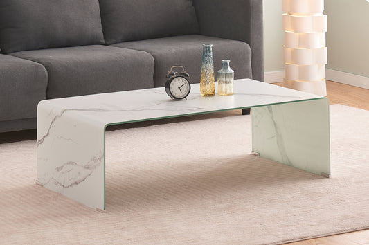 Sintered Stone Finish Glass Coffee Table-T5601