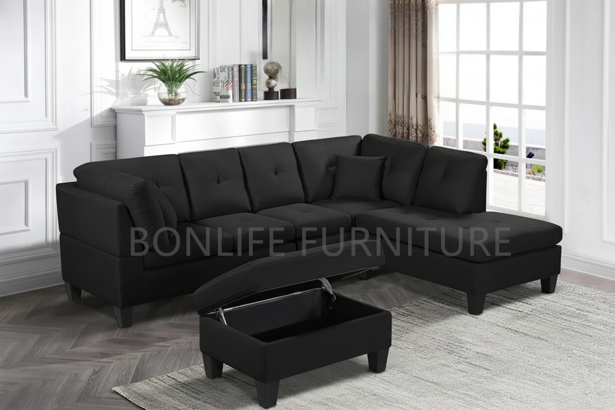 Modern Fabric Sectional Sofa with Storage Ottoman-D1012