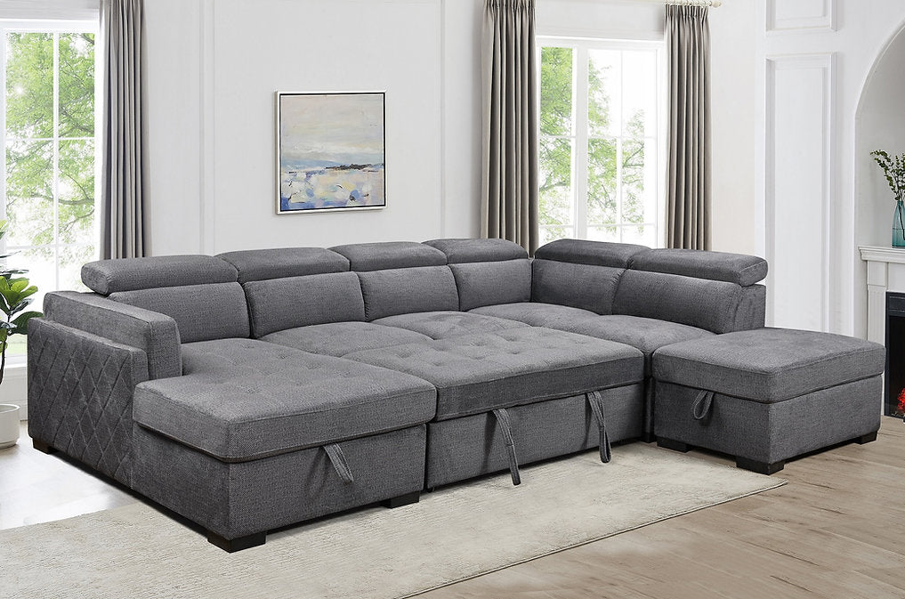 Sectional Sofa Bed with Storage & Adjustable Headrests