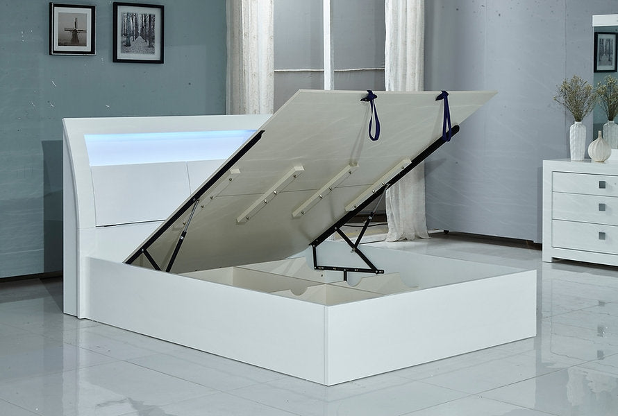 White High Gloss Storage Bed & Matching Case Goods