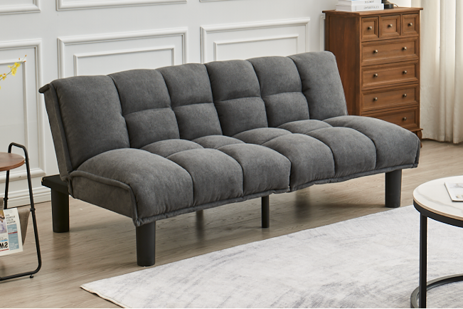 Modern Tufted Fabric Sofa Bed with Memory Foam – Grey-I8060
