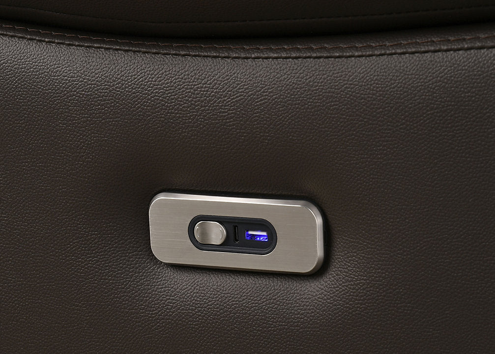 Chocolate Brown Genuine Leather Match Power Recliner Collection with USB & Hidden Cup Holders-I8160