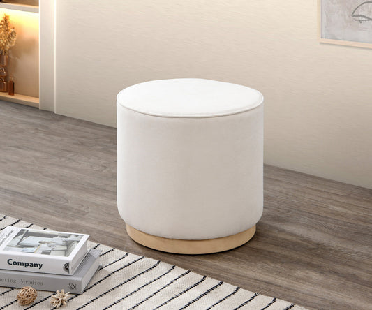 Modern Round Ottoman with White Wash Wood Base-I6245