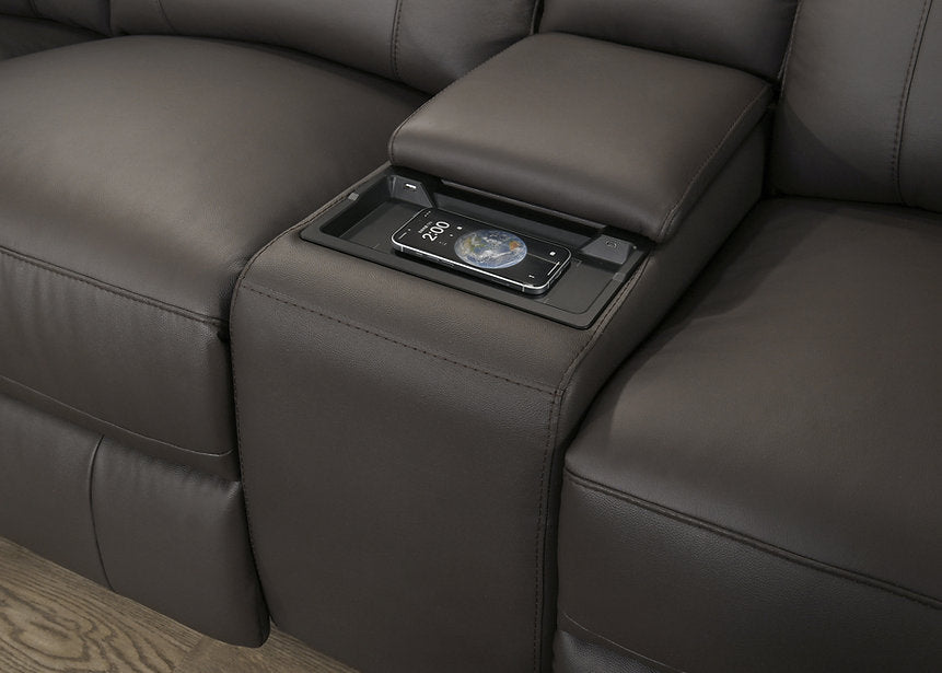 Power Reclining Leather Sectional Sofa with USB & Wireless Charging-I8500