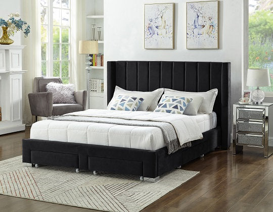 Modern Velvet Wing Storage Bed with Drawers-I5310