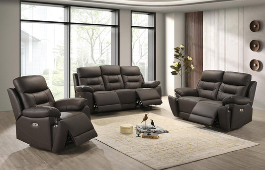 Chocolate Brown Genuine Leather Match Power Recliner Collection with USB & Hidden Cup Holders-I8160