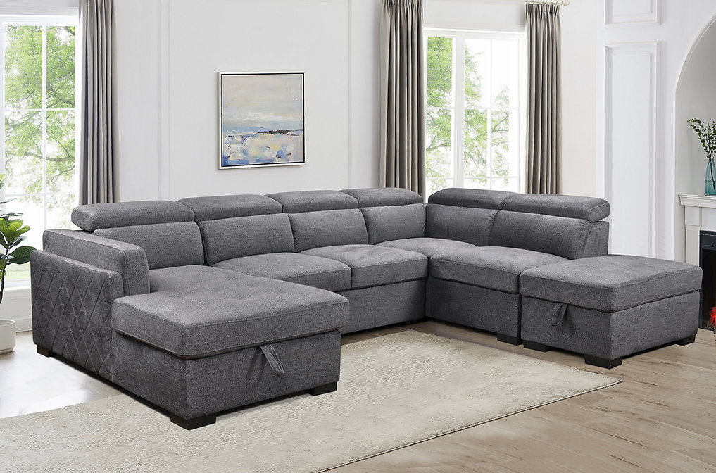 Sectional Sofa Bed with Storage & Adjustable Headrests
