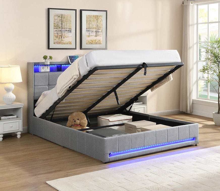 Hydraulic Lift Storage Platform Bed with LED & Charging Station-I5403(04)