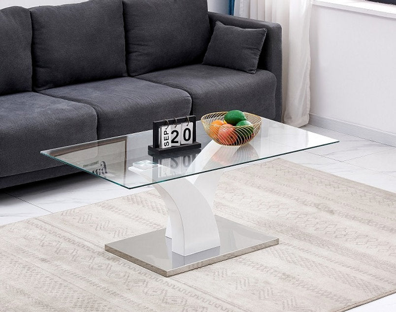 Modern Glass Coffee Table with High Gloss Base-I2673