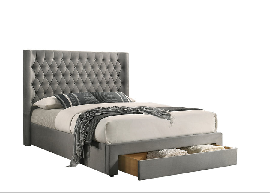 Diamond Tufted Velvet Storage Bed with Drawer-I5761