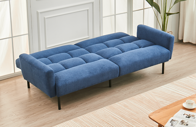 Blue Fabric Sofa Bed with Split Back & Memory Foam-I8040