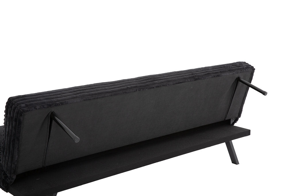 Black Corduroy Split-Back Sofa Bed-I8065