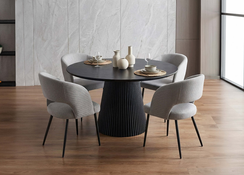 48" Round Black Dining Table Set with 4 Upholstered Chairs-I1642